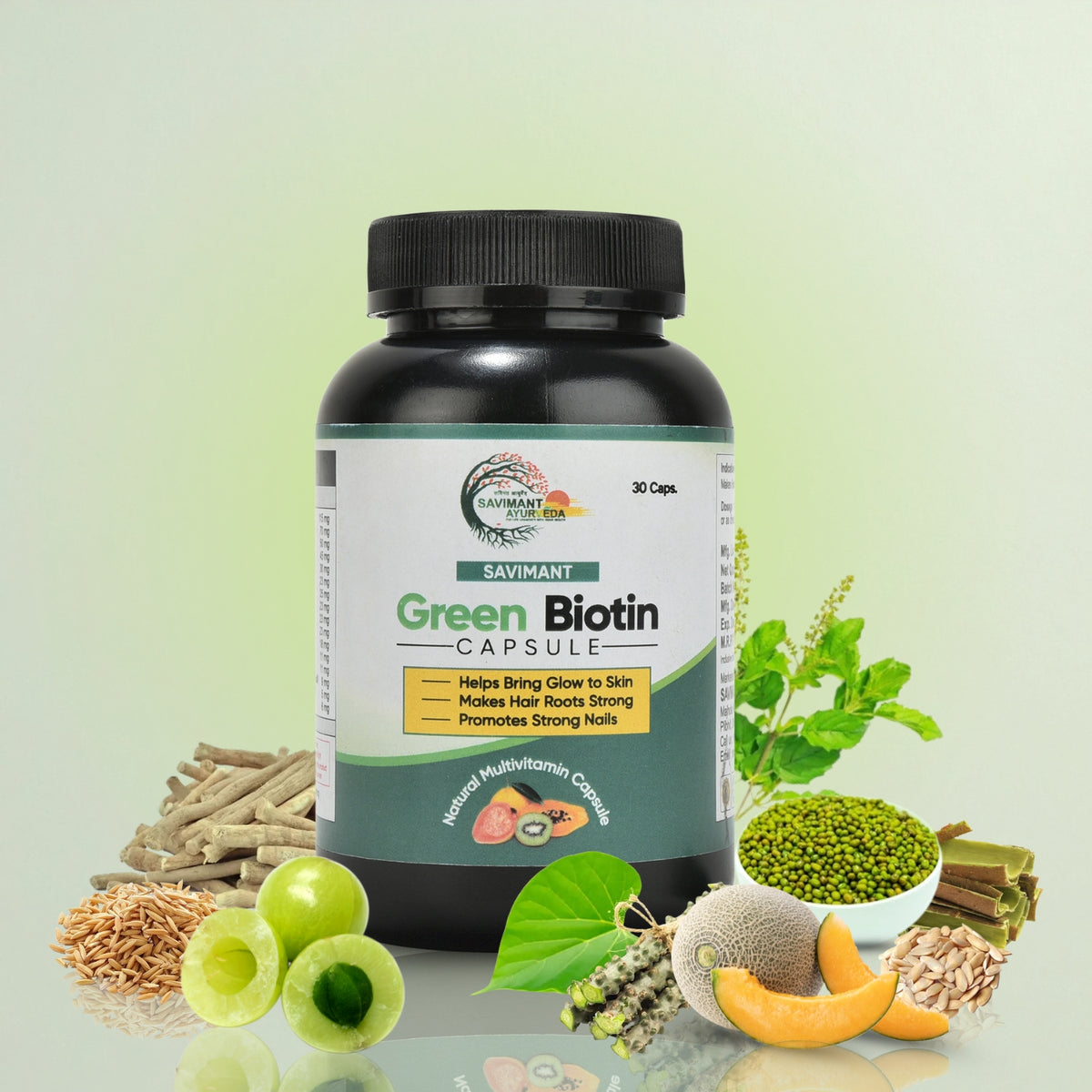 Savimant Green Biotin Capsules – Biotin Supplement for Hair Growth, Strong Nails & Glowing Skin for Men & Women