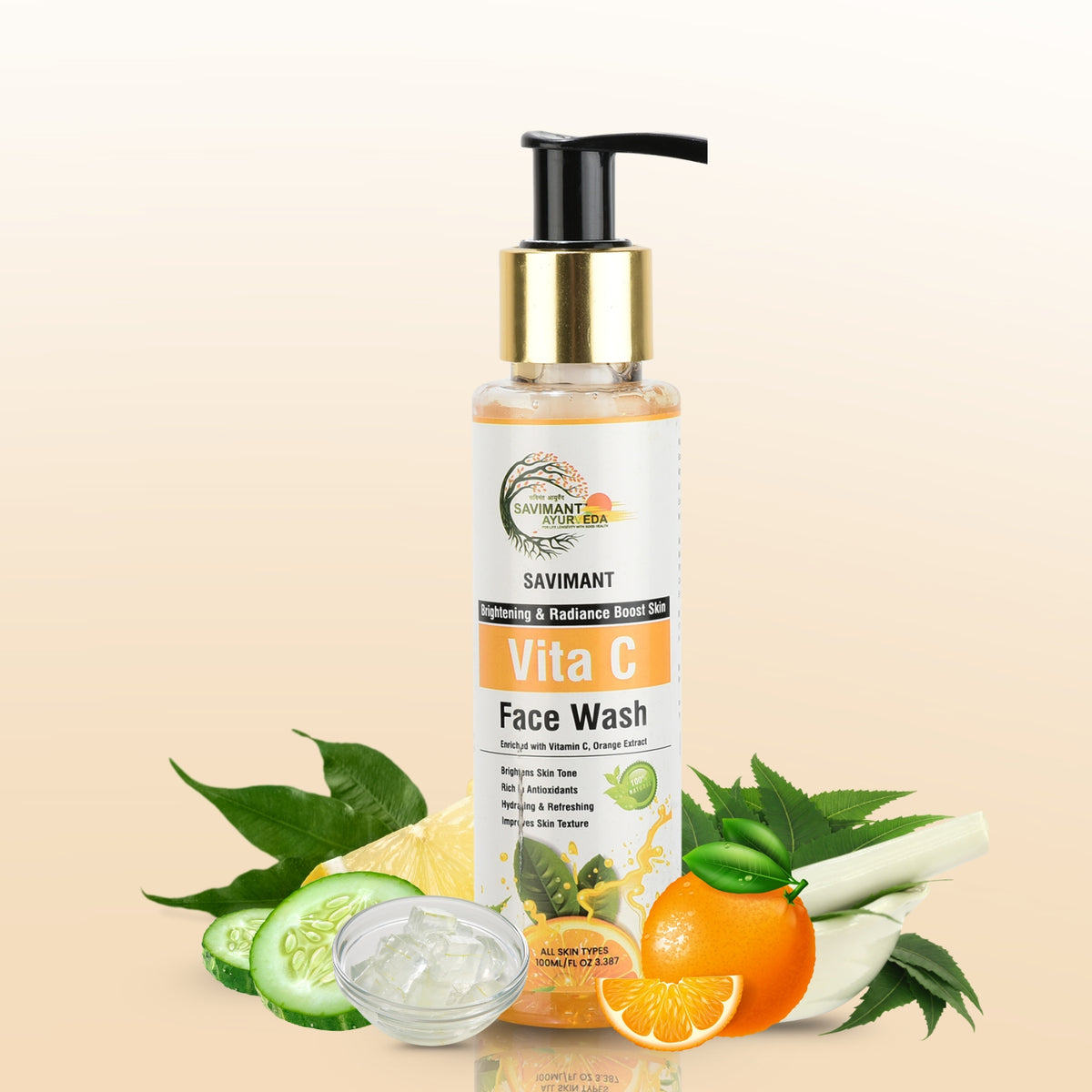 Savimant Ayurveda Vita C Facewash 100ml – Vitamin C & Orange Extract Daily Face Wash